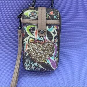 Sakroots Multicolor Heart  Crossbody Wristlet Wallet Clutch